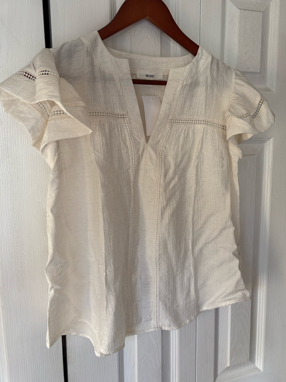 Mine White Ruffle Linen Blend Blouse Size Medium